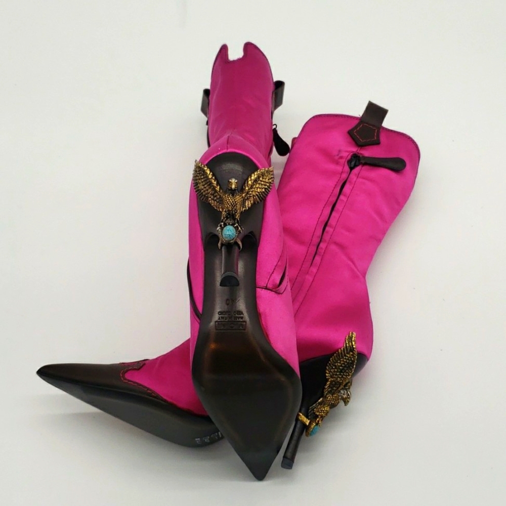 GIUSEPPE ZANOTTI SIZE 40 COLOR PINK SATIN AND BROWN LEATHER 100% AUTHENTIC NEW - Picture 6 of 17